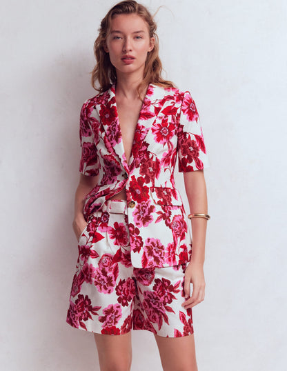 Chelsea Belted Tailored Shorts-Sangria Sunset, Floral Print