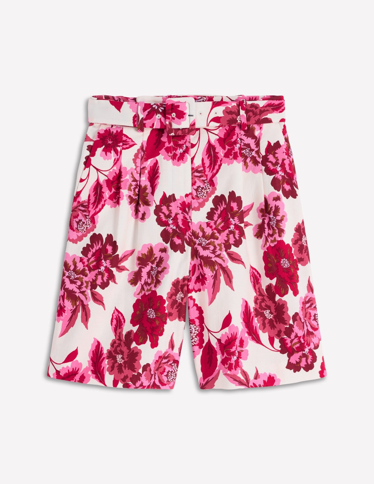 Chelsea Belted Tailored Shorts-Sangria Sunset, Floral Print