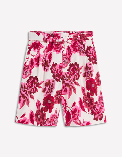 Chelsea Belted Tailored Shorts-Sangria Sunset, Floral Print