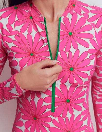 Rash Guard Swimsuit-Sangria Sunset, Daisy Blossom