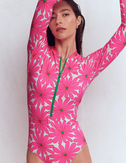 Rash Guard Swimsuit-Sangria Sunset, Daisy Blossom