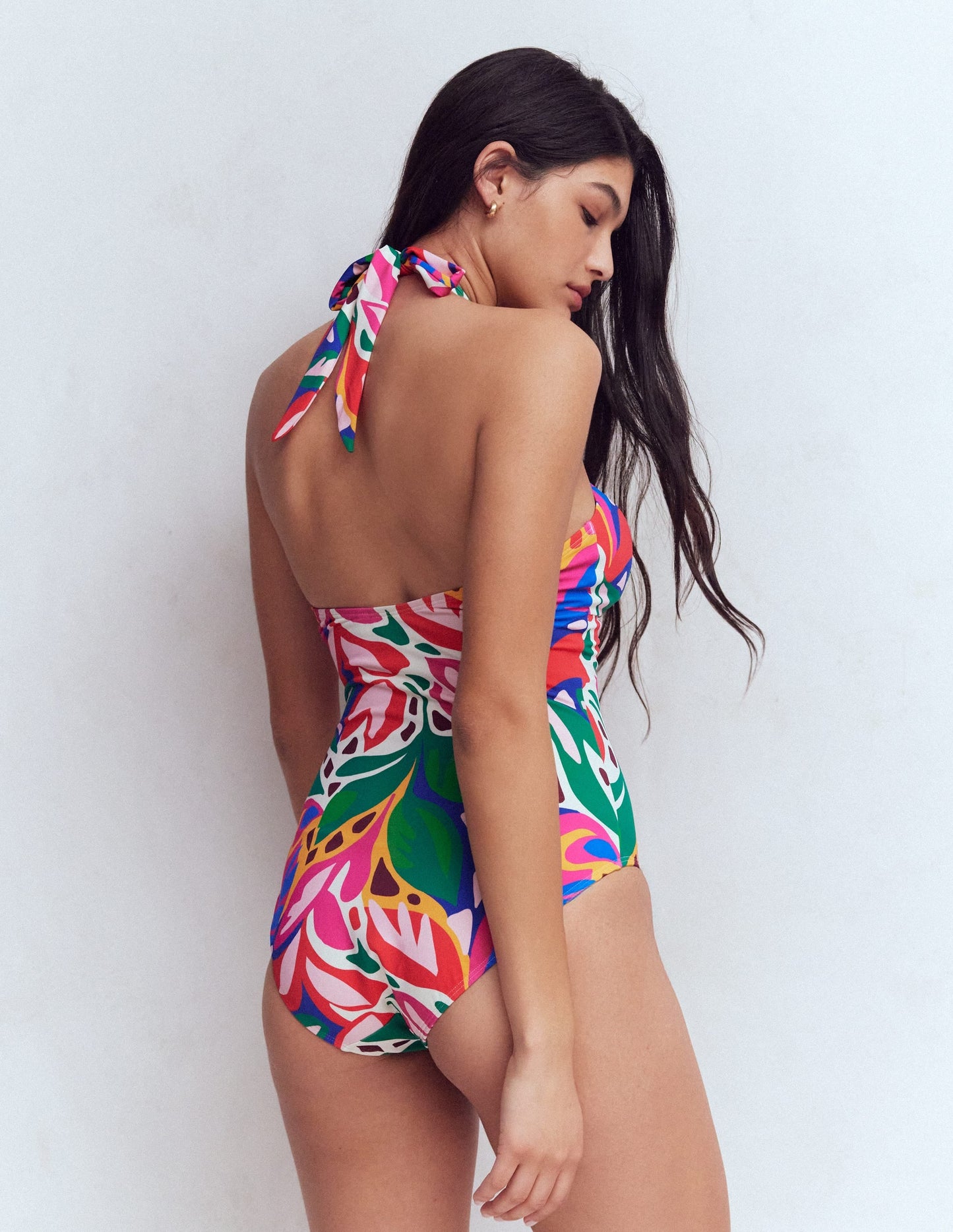 Minori Halter Tie Swimsuit-Multi, Leafy Cascade