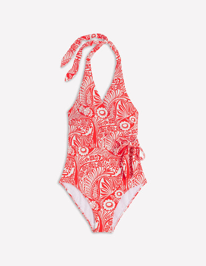 Tilos Tie Side Swimsuit-Poppy Red, Enchanted Paisley