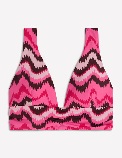 Mykonos Deep V Bikini Top-Pink, Zig zag wave