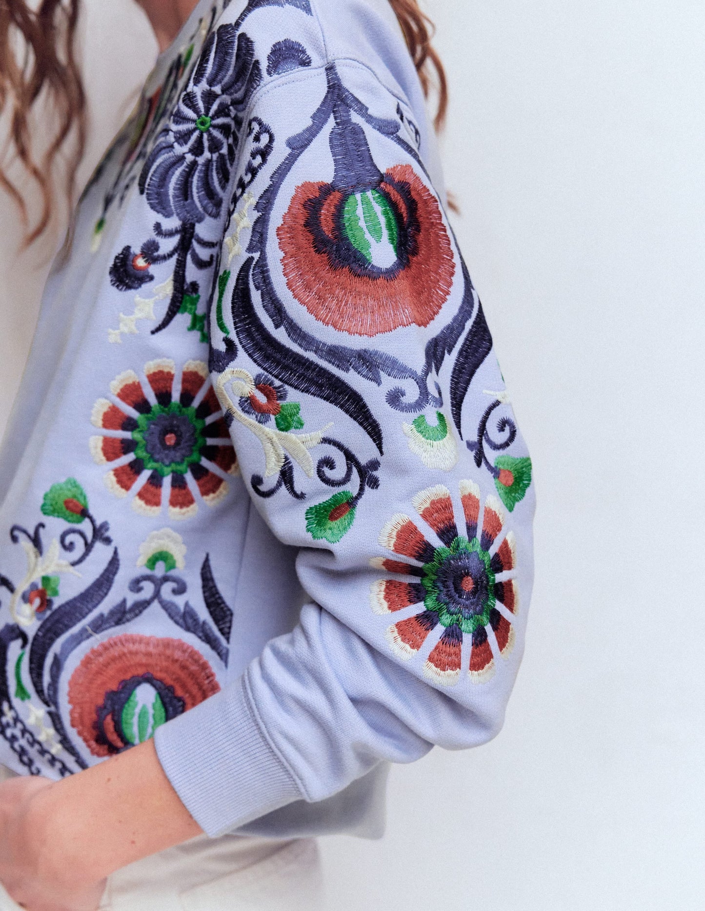 Emi Embroidered Sweatshirt-Light Blue Embroidery