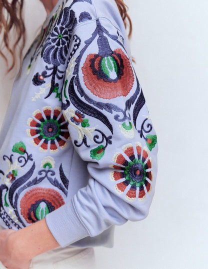 Emi Embroidered Sweatshirt-Light Blue Embroidery