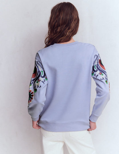 Emi Embroidered Sweatshirt-Light Blue Embroidery