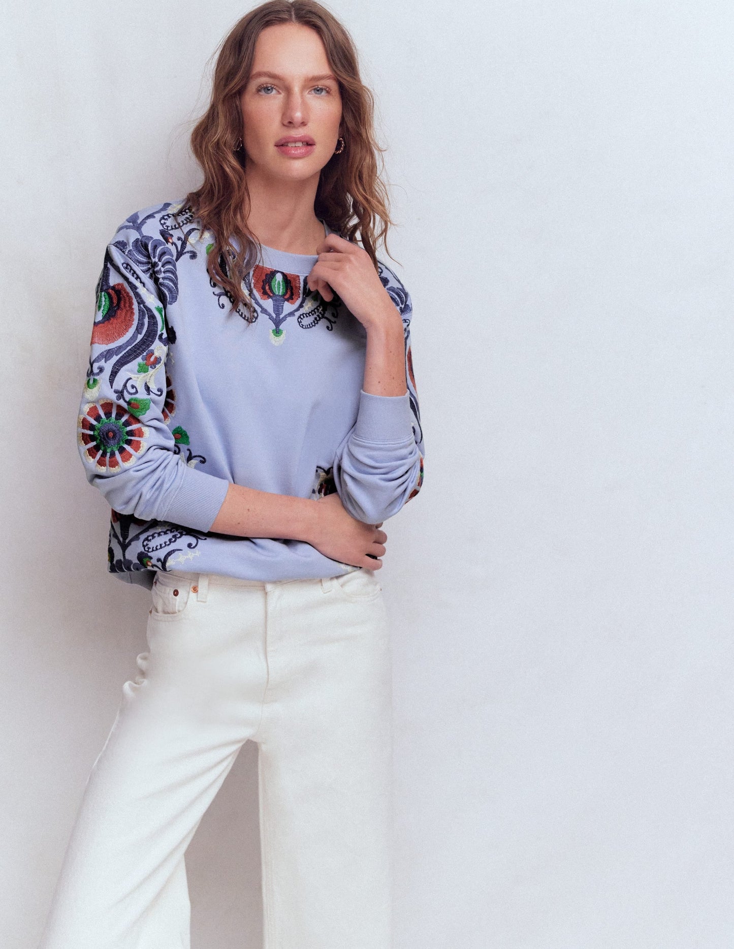 Emi Embroidered Sweatshirt-Light Blue Embroidery