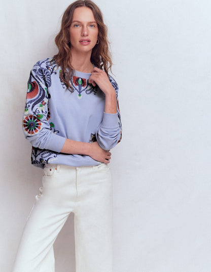 Emi Embroidered Sweatshirt-Light Blue Embroidery