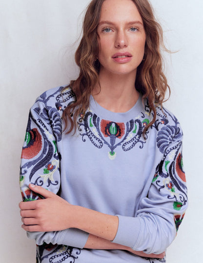Emi Embroidered Sweatshirt-Light Blue Embroidery