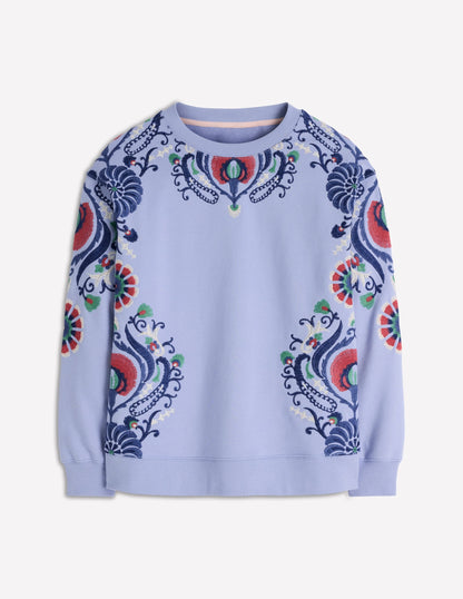 Emi Embroidered Sweatshirt-Light Blue Embroidery
