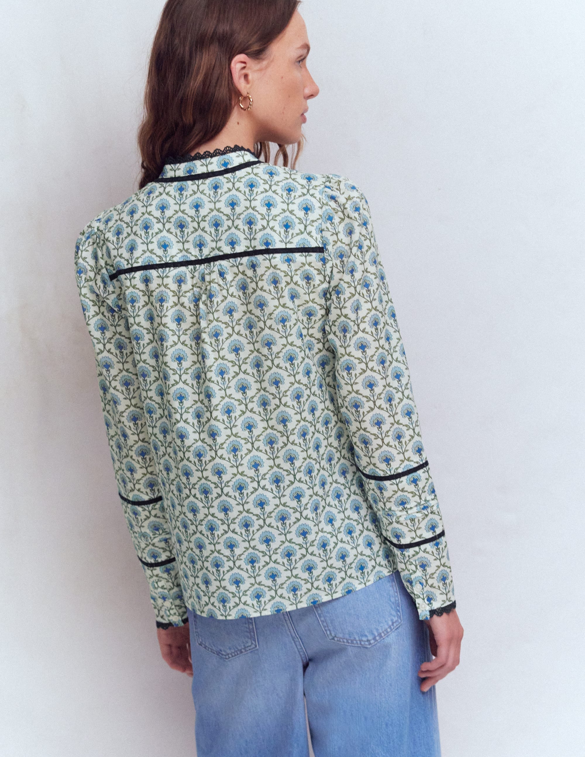 Carmen Lace Trim Cotton Top-Ivory, Flower Lattice