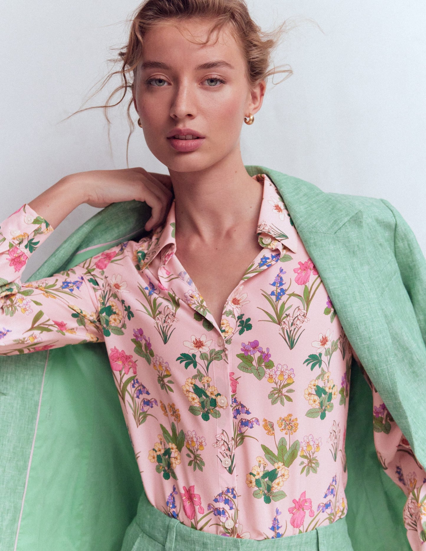 Sara Silk Shirt-French Pink, Delicate Blossom
