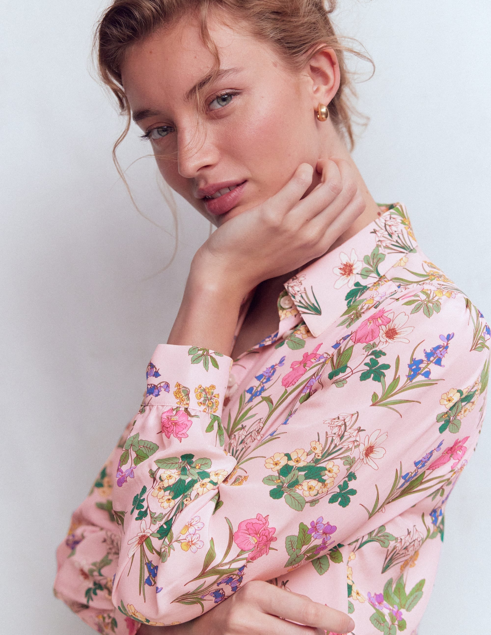 Sara Silk Shirt-French Pink, Delicate Blossom