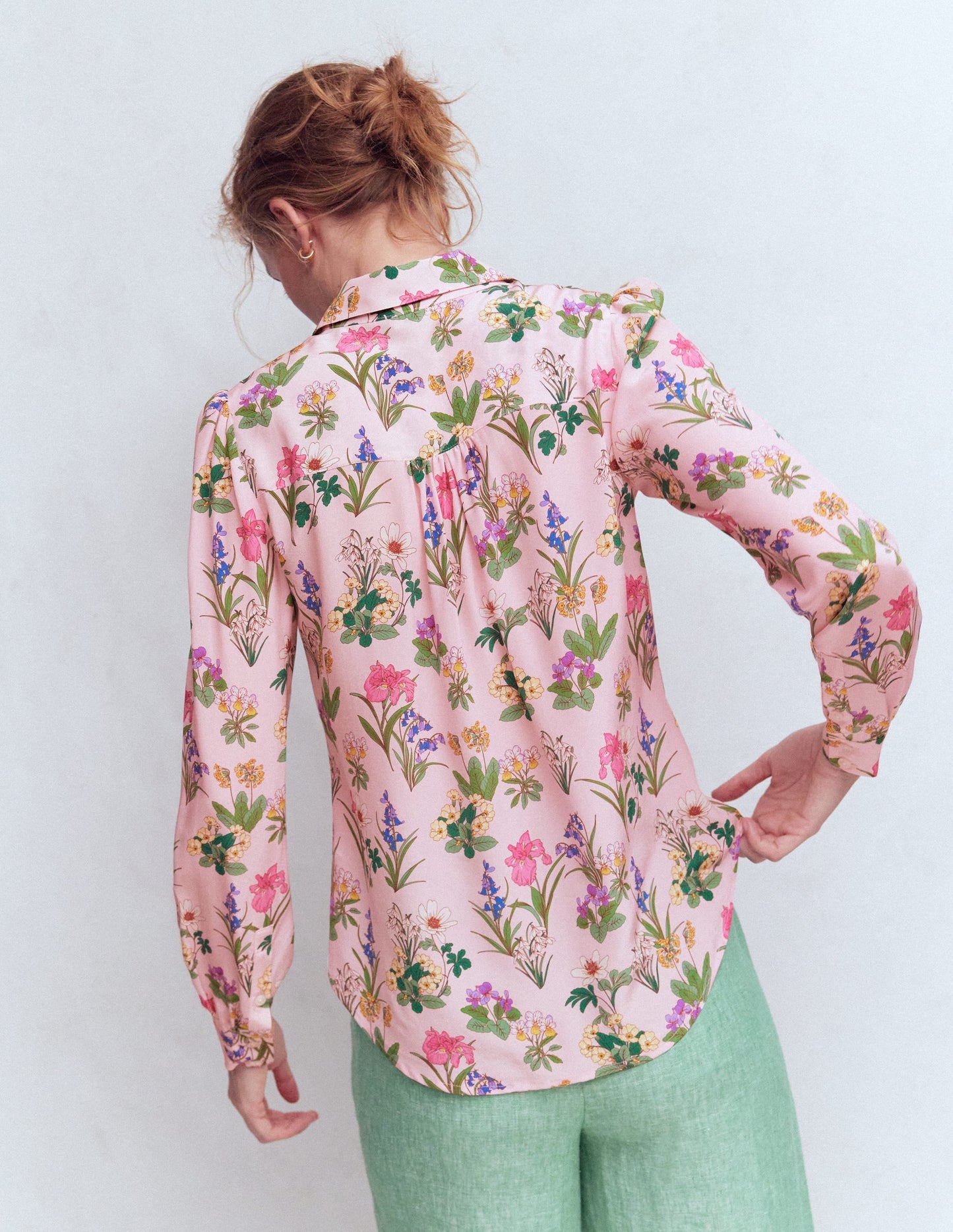 Sara Silk Shirt-French Pink, Delicate Blossom