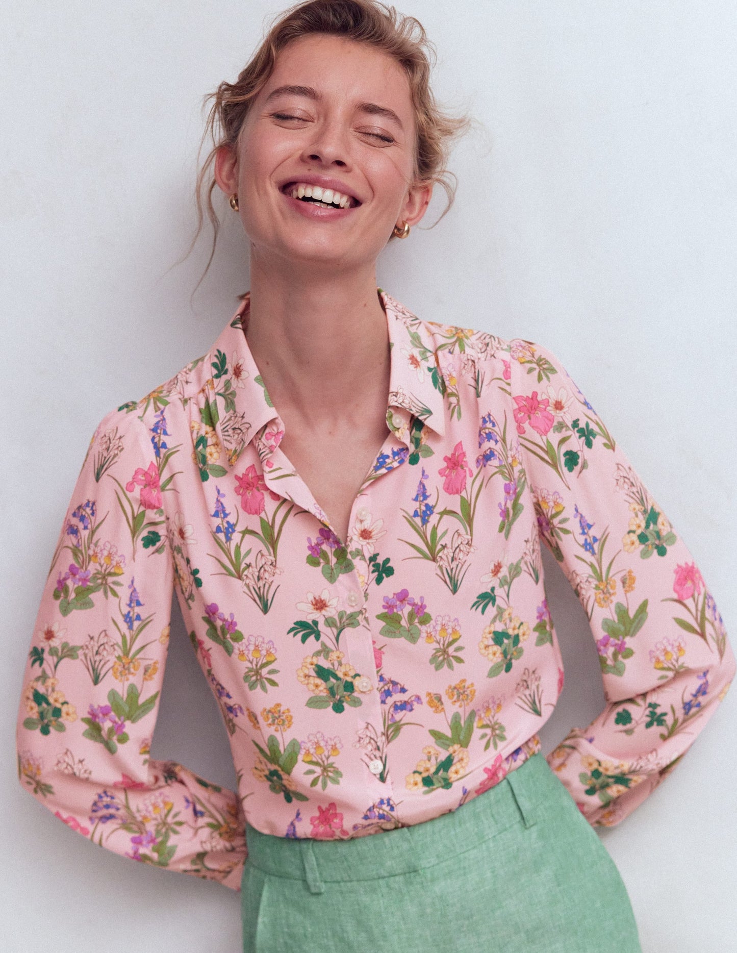 Sara Silk Shirt-French Pink, Delicate Blossom