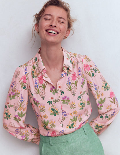 Sara Silk Shirt-French Pink, Delicate Blossom
