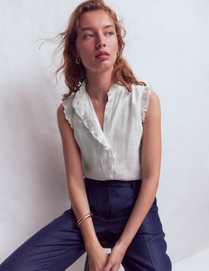 Isabel Sleeveless Linen Top-White