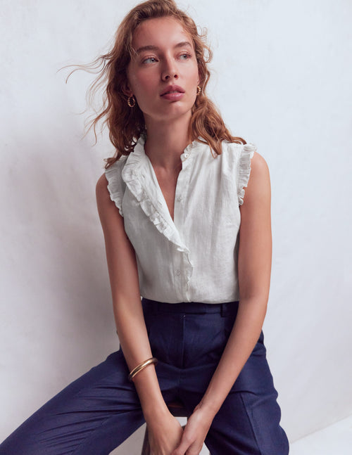 Isabel Sleeveless Linen Top-White