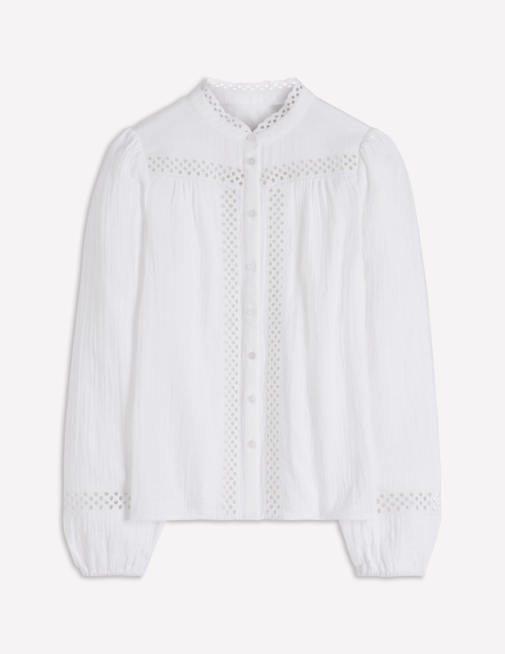 Trim Detail Double Cloth Top-White