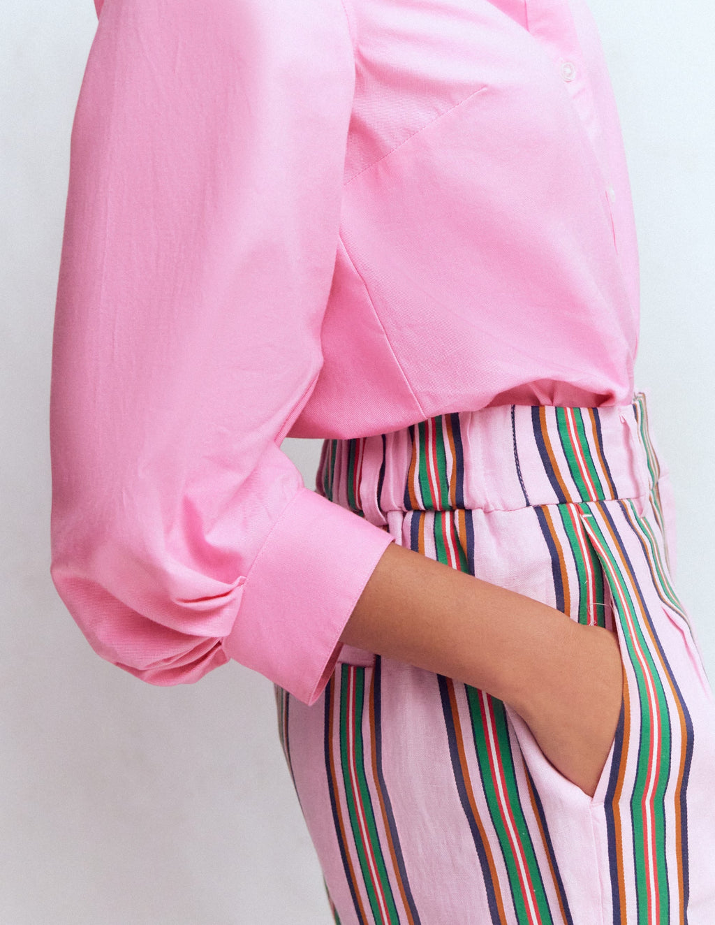 Puff Sleeve Oxford Shirt-Pink