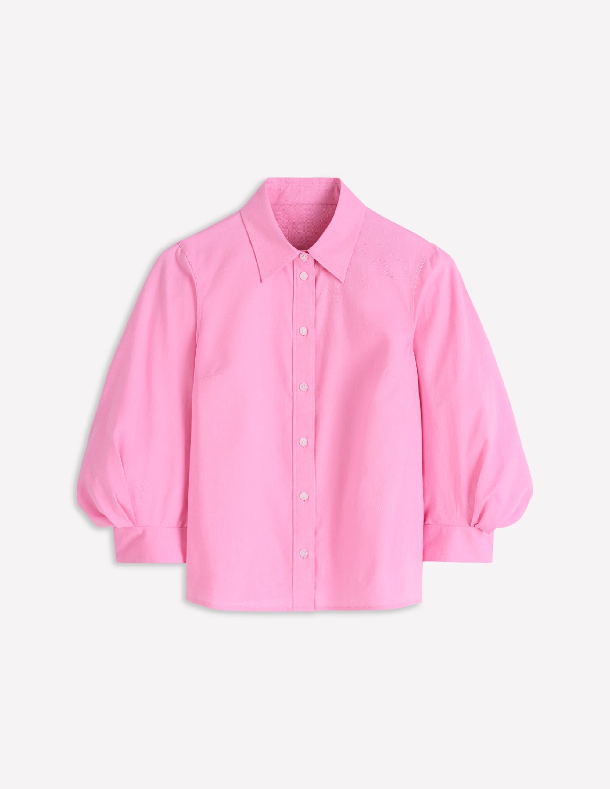 Puff Sleeve Oxford Shirt-Pink