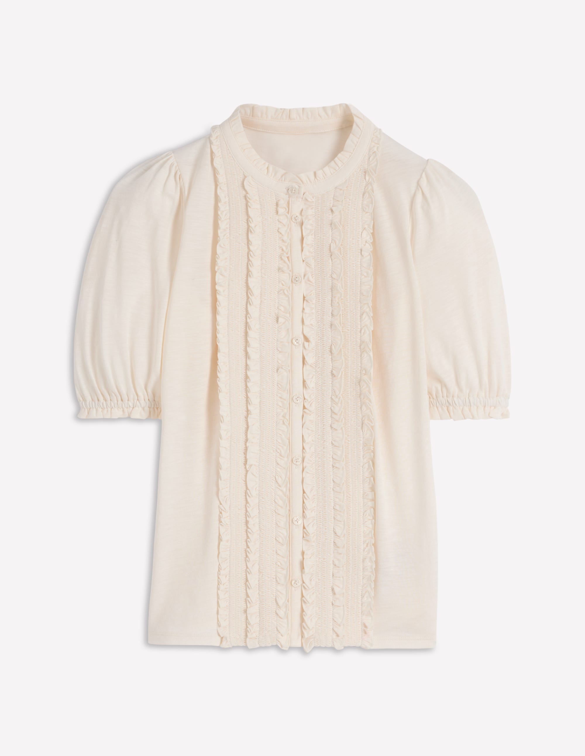Eda Ruffle Front Shirt-Ivory