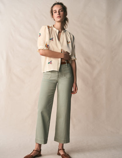 Camille Embroidered Cotton Top-Ivory Floral Embroidery