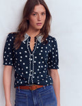 Nessa Broderie Collar Blouse-Painted Dot Spaced
