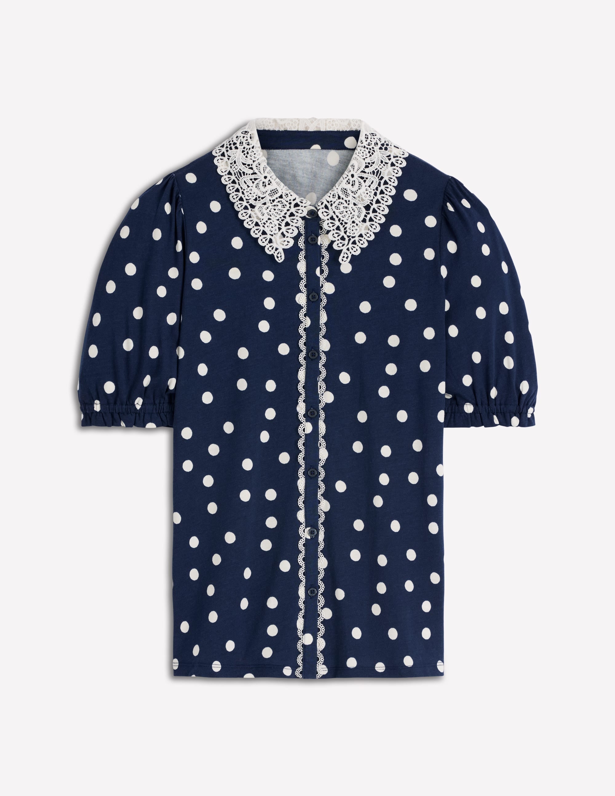 Nessa Broderie Collar Blouse-Painted Dot Spaced