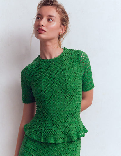 Lace Peplum Top-Verdant Green