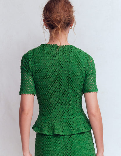 Lace Peplum Top-Verdant Green