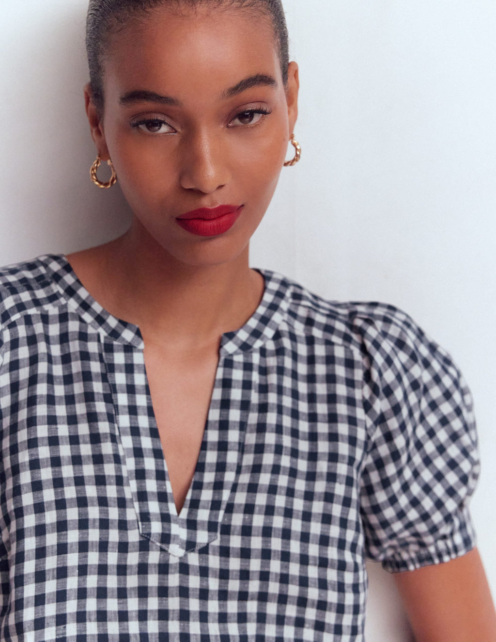 Rae Linen Top-Small Navy Gingham