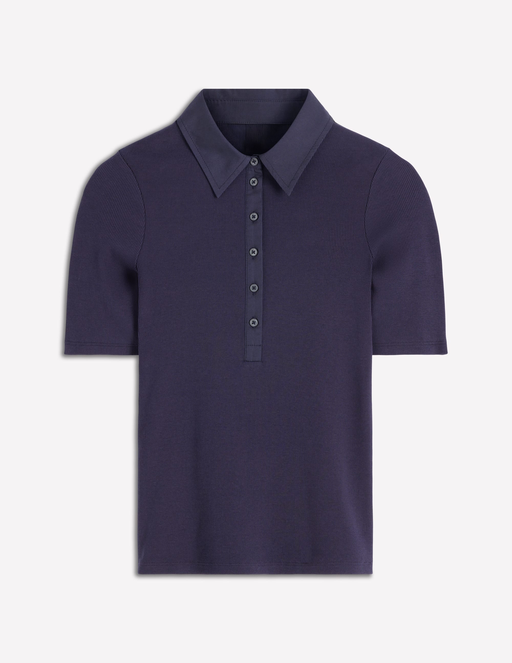 Collared Ribbed Henley Top-Navy