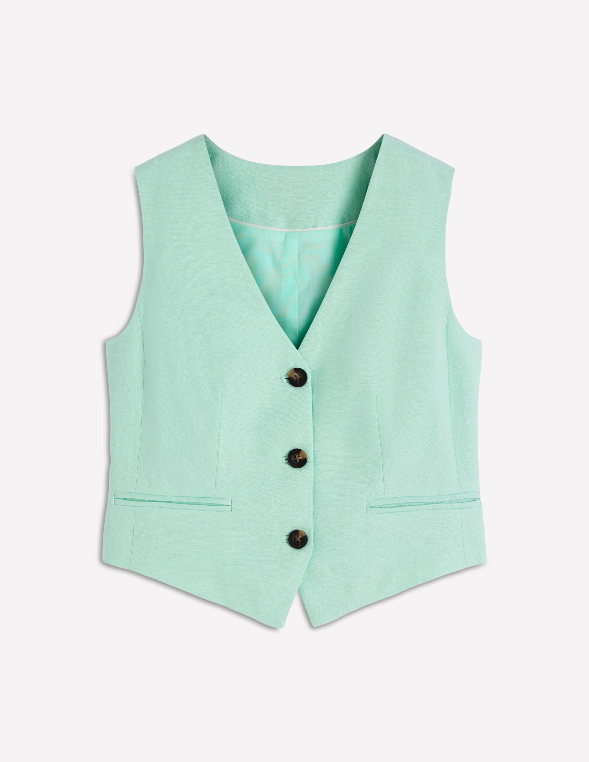 Linen V-Neck Waistcoat-Spearmint