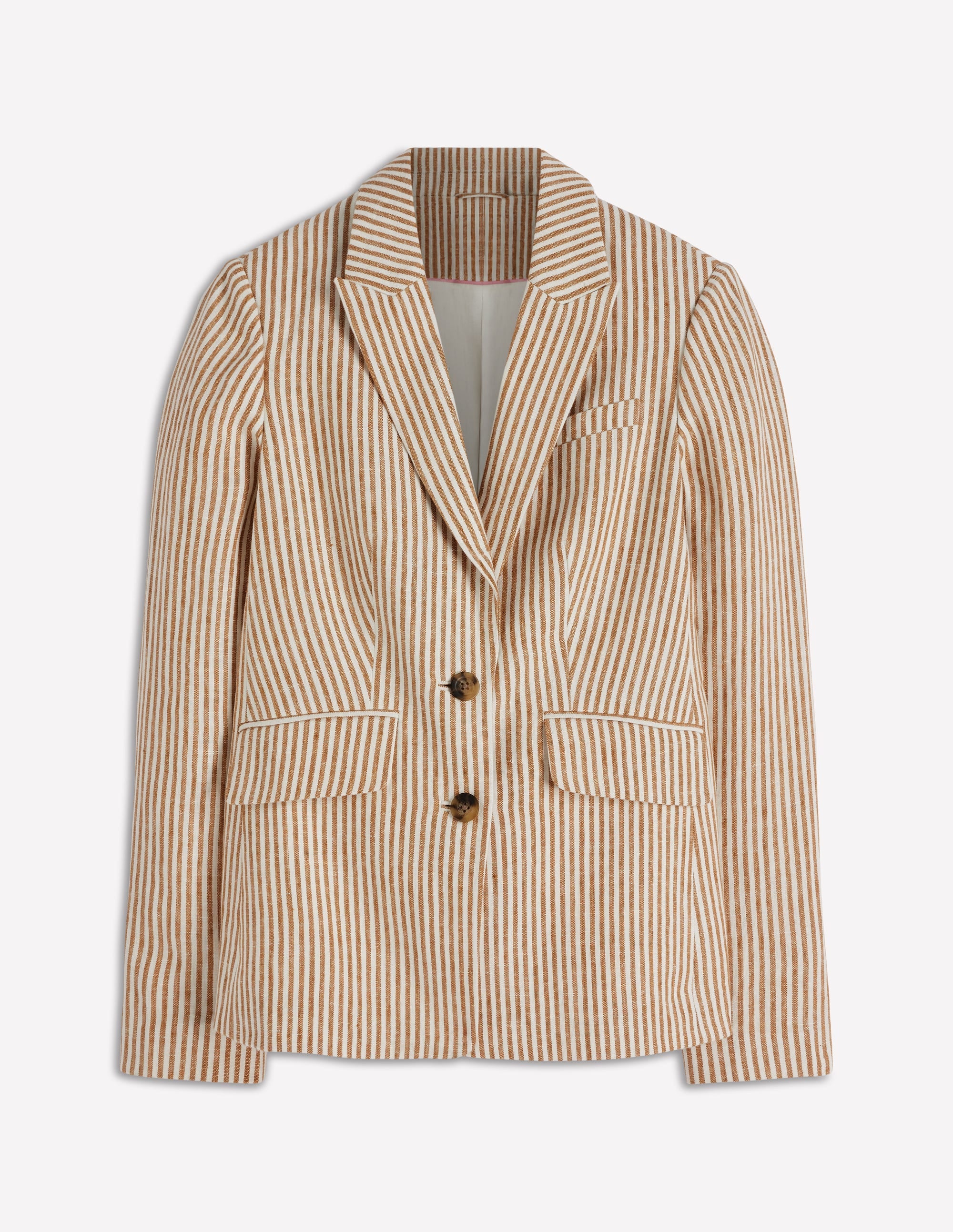 Stamford Linen Blazer-Brown, Ivory Ticking Stripe
