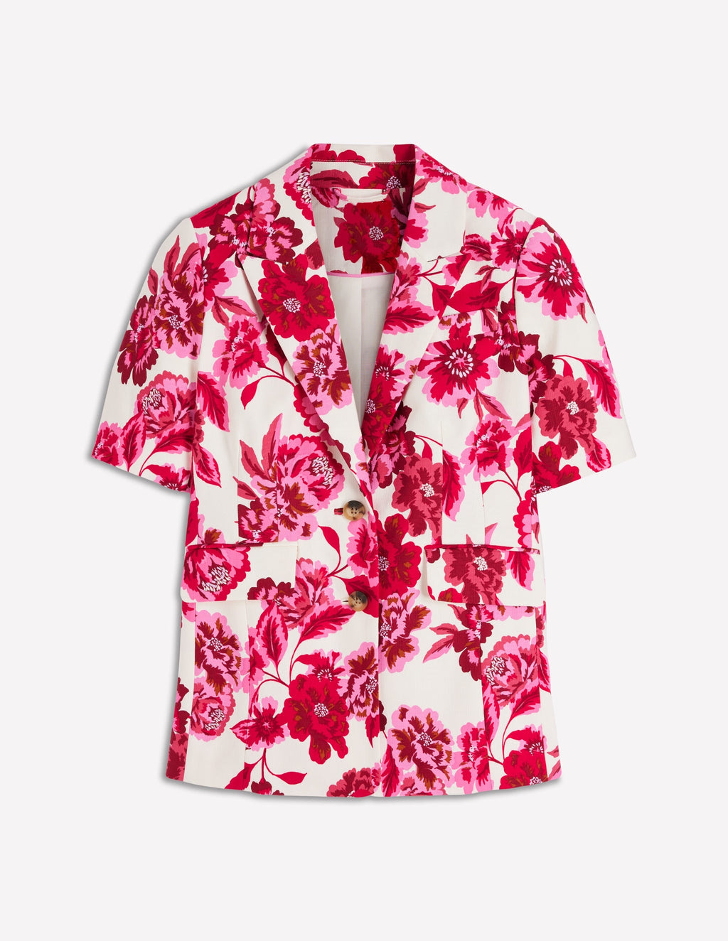 Short Sleeve Cotton Blazer-Sangria Sunset, Floral Print