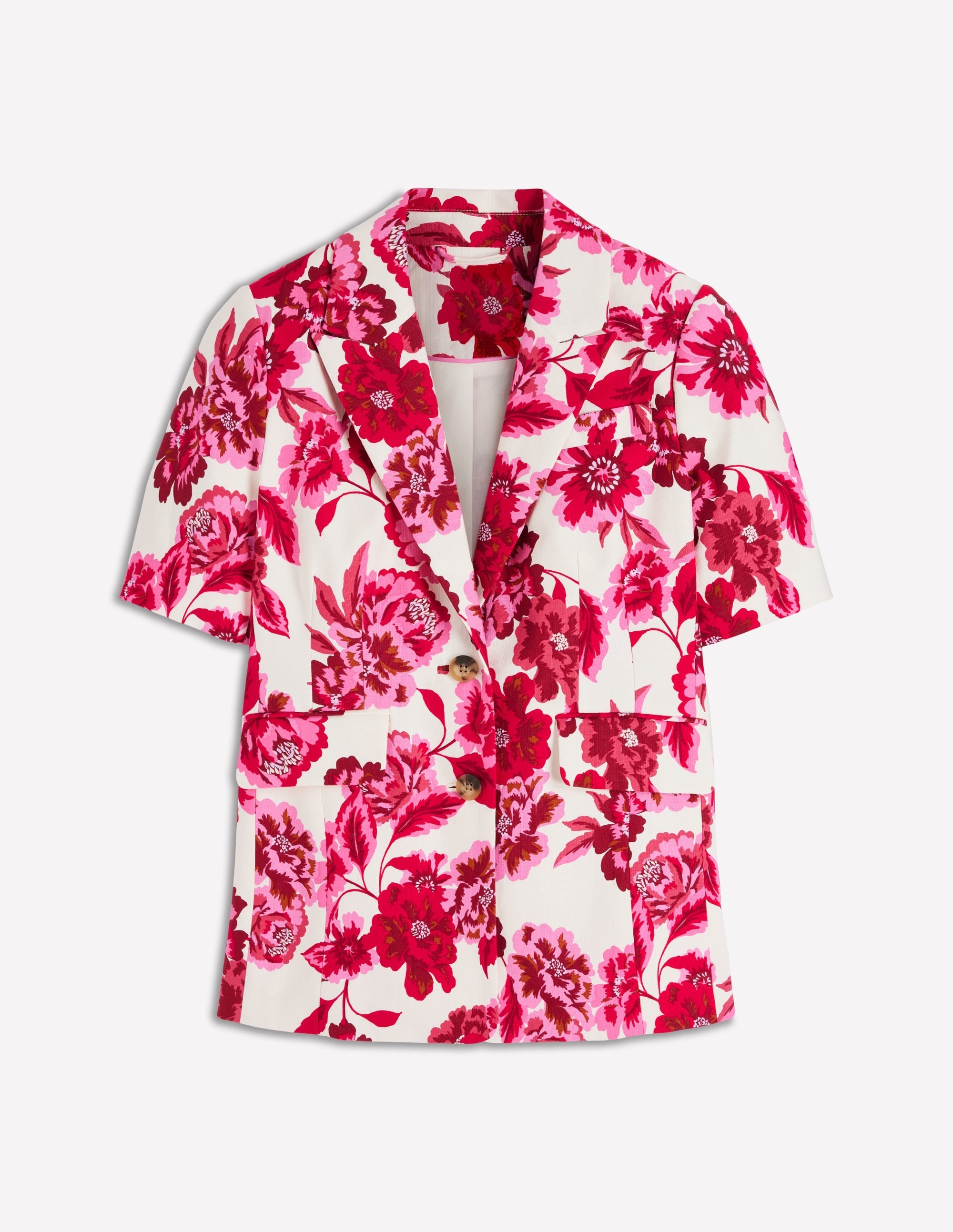 Short Sleeve Cotton Blazer-Sangria Sunset, Floral Print