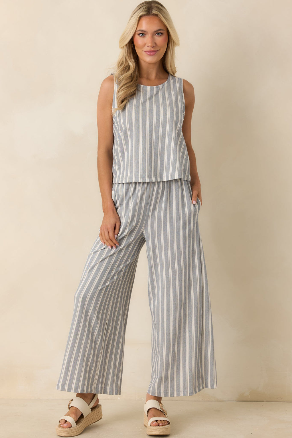 Z Supply Scout Grey & White Cotton Knit Stripe Pants