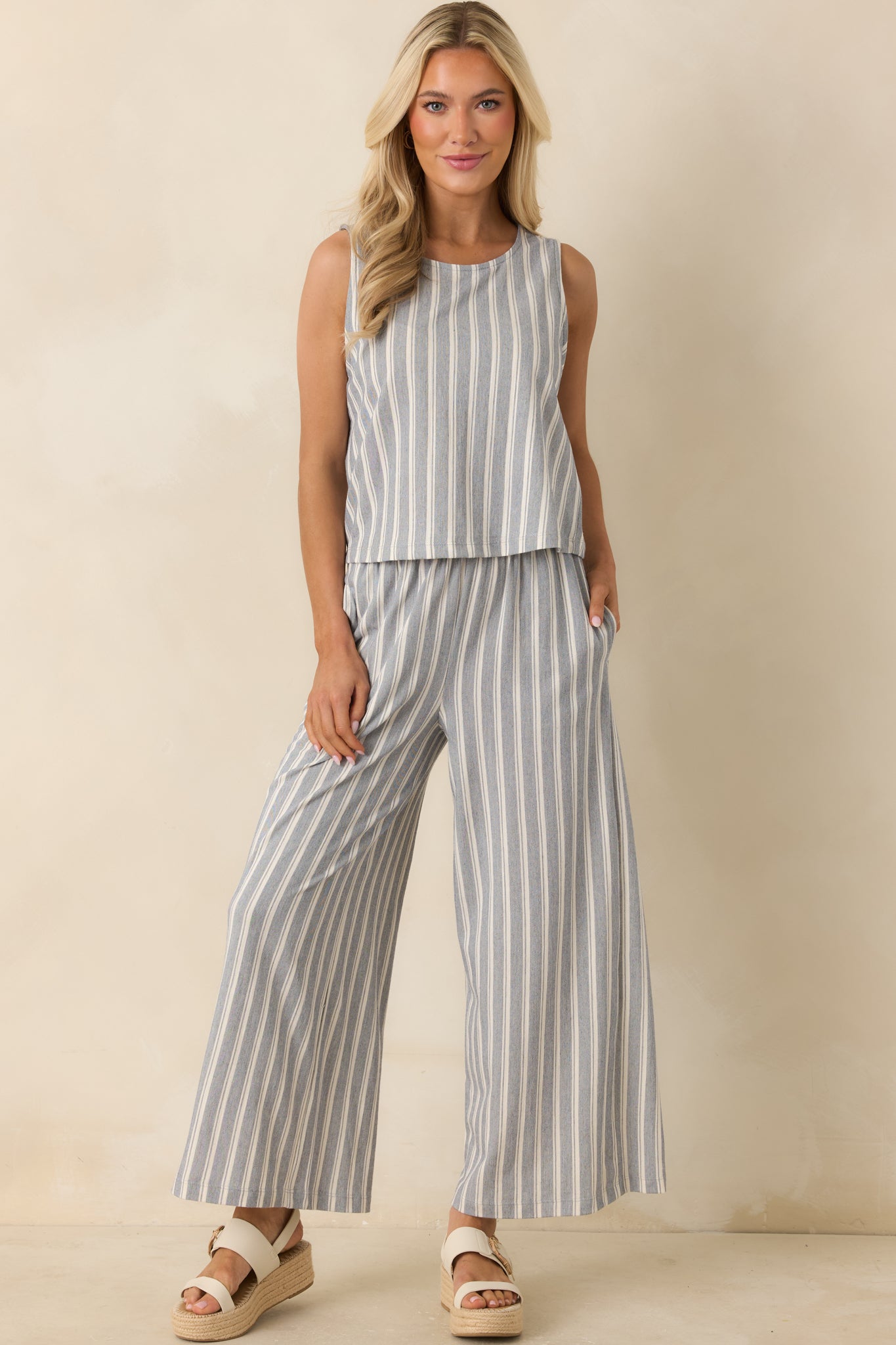 Z Supply Scout Grey & White Cotton Knit Stripe Pants