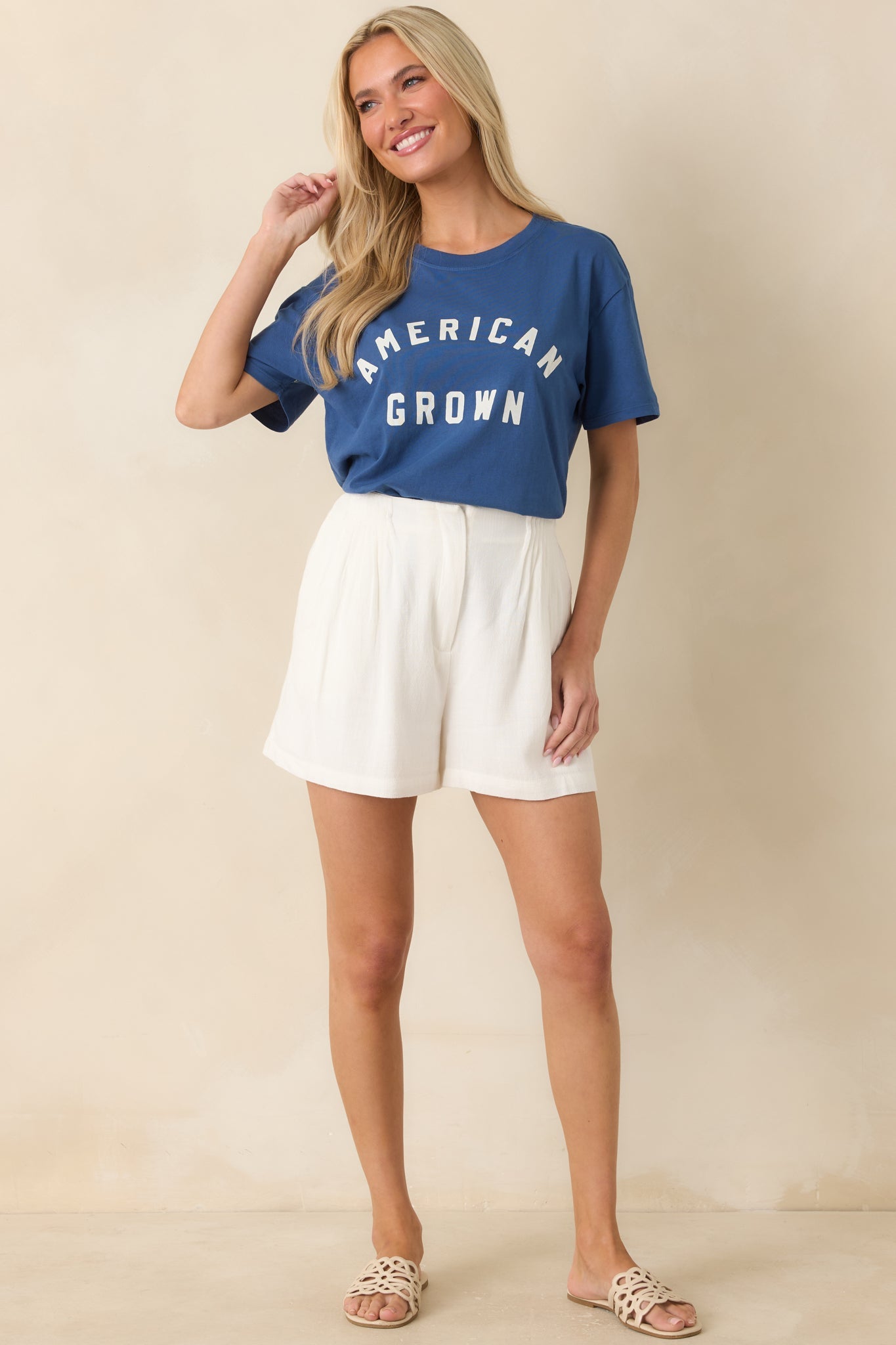 Z Supply American Grown Deep Blue Cotton Boyfriend Tee