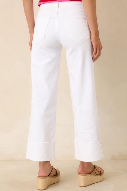 Best I've Seen White Stretch Wide Leg Cuffed Jeans