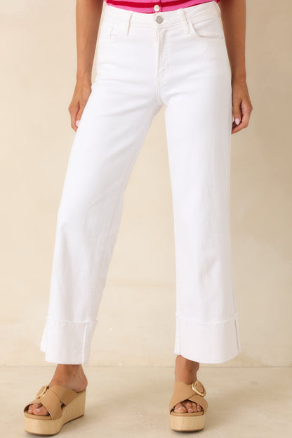 Best I've Seen White Stretch Wide Leg Cuffed Jeans
