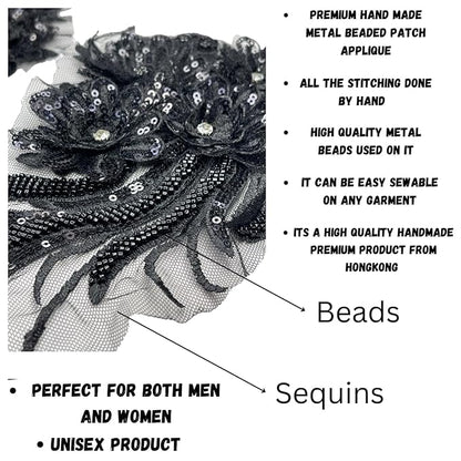 3D Beaded Sequins Floral Applique Patch on Net | Sew Patch