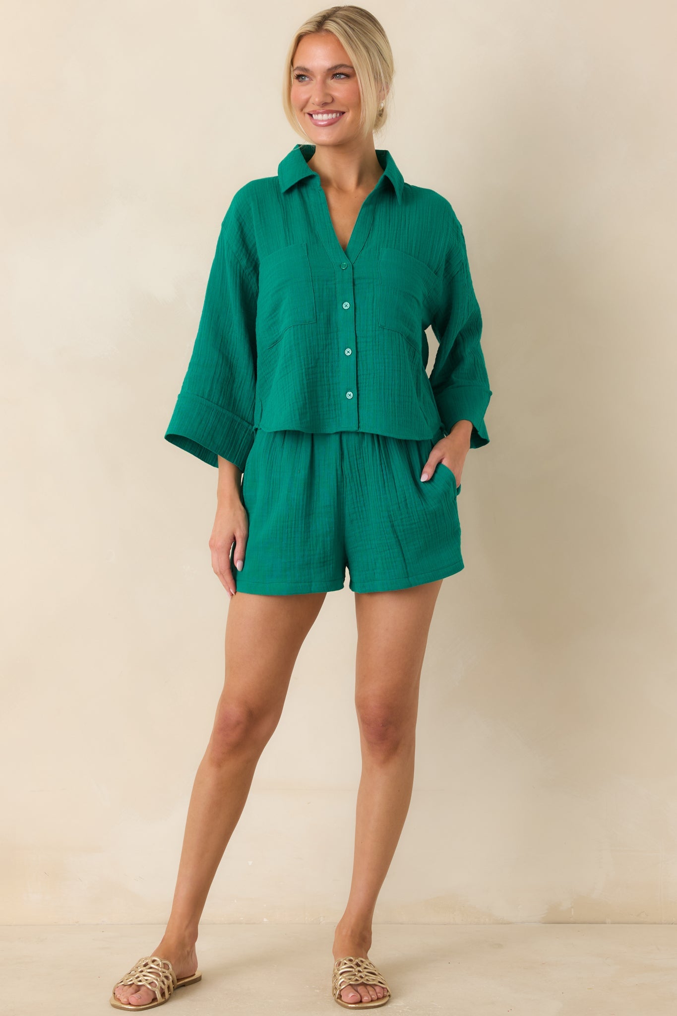 Z Supply Daylight Rainforest Green Airy Cotton Gauze Shorts
