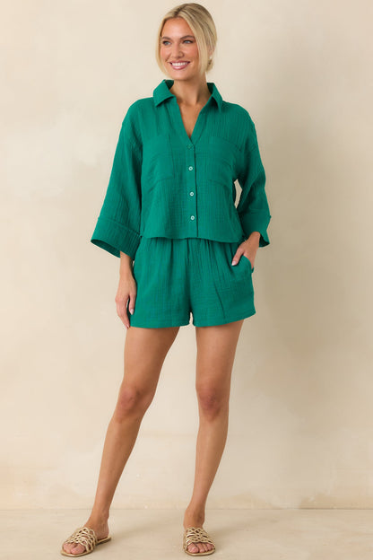 Z Supply Daylight Rainforest Green Airy Cotton Gauze Shorts