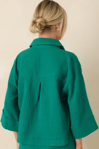 Z Supply Helena Rainforest Green Airy Cotton Gauze Button Up