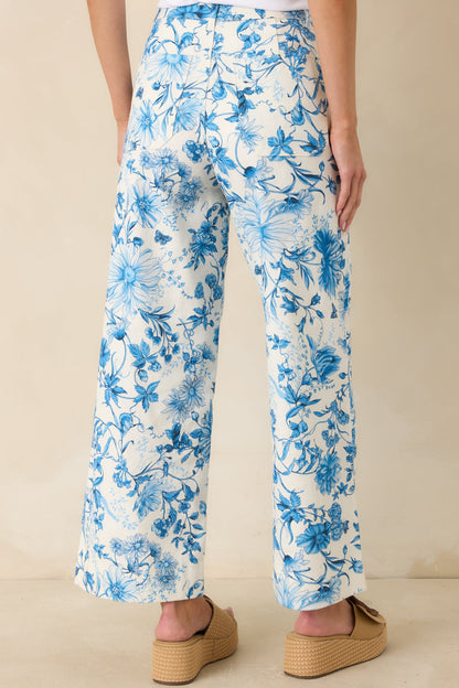 Grow Your Own Way Blue Floral Print Cotton Wide Leg Pants