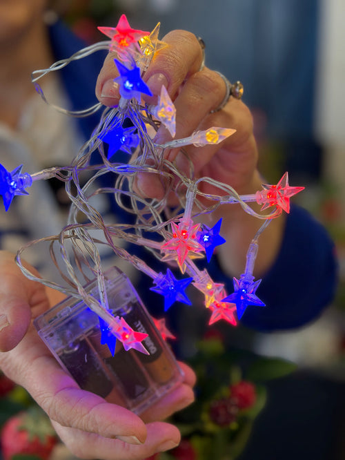 Plastic LED star garland light strand 7 foot battery operated for patriotic seasonal home decor from Magnolias Home Decor