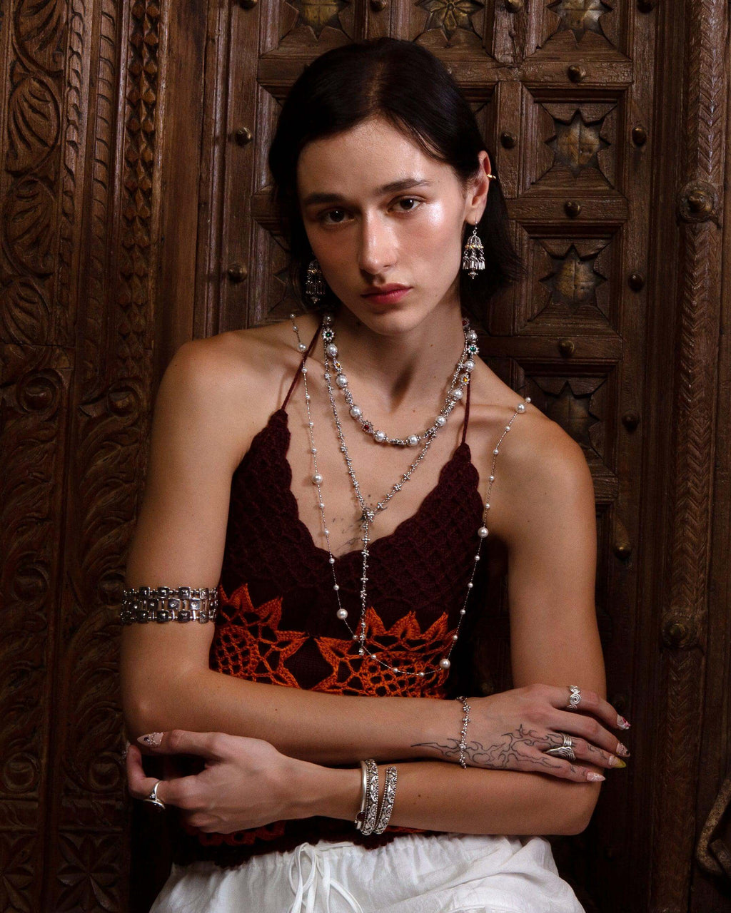 Daisy Pearl Necklace in Silver